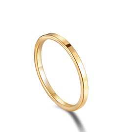 TRUMIUM 2mm Tungsten Rings for Women Men Wedding Bands Gold Plated Beveled Edges Domed High Polished Comfort Fit Size 5.5