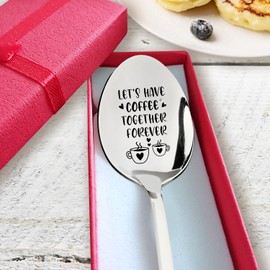 PZJIEAN Let's Have Coffee Together Forever Funny Engraved Stainless Steel Spoon, Best Coffee Spoon Gifts for Sister, Brother, Friends, Coffee Lovers, Birthday Christmas Graduation Gifts