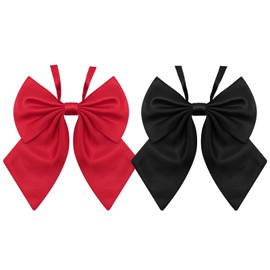 LJBFNN Bow Tie for Women Adjustable Pre-tied Womens Bow Tie, Solid Color Girls Boys Bow Ties for Costume/Uniform/Cosplay (black+red)