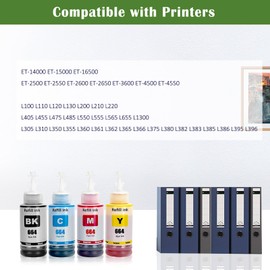 4 Packs T664 664 (T6641 T6642 T6643 T6644) Compatible Ink Tank for ET-2500 ET-2550 ET-2600 ET-2650 ET-3600 ET-4500 ET-4550 ET-1400 00 ET-0015000 L100 L110 L200 L210 L350 L355 L455 L555 Printer