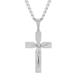 Steel Nation Jewelry Stainless Steel Lord’s Prayer Episcopal Cross Crucifix Pendant on 24" Twisted Curb Chain Necklace