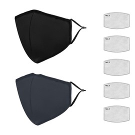 [DEVENTORZ] マスク 洗えるマスク 布マスク 立体マスク 2枚入 活性炭呼吸フィルター 5枚 耳ひも調節可能 耳が痛くなりにくい 5層ィルター PM2.5 マスクフ 風邪・花粉用 抗菌 防臭 繰り返し使える（ブラック ブルー）