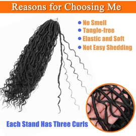 Boho Faux Locs Crochet Hair 18Inch Goddess Locs Hair Bohemian Goddess Faux Locs Crochet Hair Pre Looped Boho Soft Locs Synthetic Braids Hair Extensions for Women (1B#, 18 Inch)