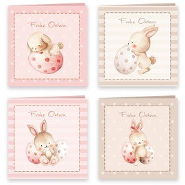 Easter Cards with Envelope Set of 8 Folding XL 15 x 15 cm Happy Easter Greeting Cards Square 15 x 15 Folding Cards Delicate Pastel Shades Rabbit Happy Easter Cards Card Set Envelope High Quality