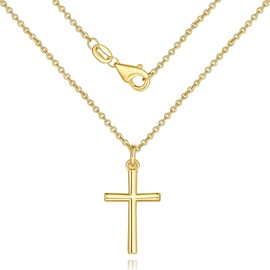 Collares de cruz de oro para mujer, collar de cruz de oro de 14 quilates, líneas suaves y dijes atemporales, cadena de cruces pequeñas para mujer