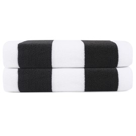 FOREIGN PUNKS Thick Microfiber Large Cabana Stripes Beach Towel - Grey/White, 60X30 - Quick Dry, Highly Absorbent, Lightweight for Beach, Travel, Sports, Pool, Camping - 2 Pack for Unisex Adults