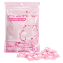 Classycoo Compressed Towel 100 PCS Mini Tablets Disposable Portable Face Towel Cotton Coin Tissue Eco-Friendly for Travel, Camping, Hiking, Sport, Beauty, Home Hand Wipes, Outdoor Activities Pink