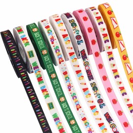 TMXAOK 9 Rolls Back to School Ribbons School Theme Grosgrain Ribbons Kindergarten First Day of School Gift Wrapping Decoration, Love School ABC 123 Words School Day Ribbons (A, 0.4inch)