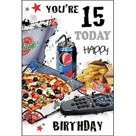 Jonny Javelin Boy Age 15 You're 15 Today Happy Birthday Card - Pizza
