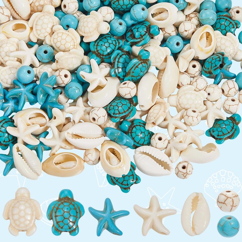 SUNNYCLUE 1 Box 200pcs Summer Bead Kit Stone Turtle Beads
