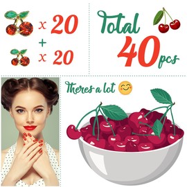 qiipii 40 Pcs 3D Cherry Nail Charms Rhinestones Art Shiny Gems Glitter Studs Cute Fruit Slices Crystal for Women Jewelry Making Crafts DIY Manicure (Red Gold, 6mm/8mm)