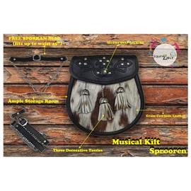 Cowhide Leather Tasseled Sporran with Adjustable Belt – Traditional Scottish Highland Dress Kilt Accessory for Men – Real Cowhide Skin Celtic Sporran with 3 Tassels – Formal & Casual Wear