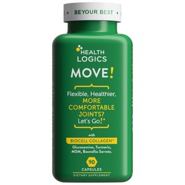 Health Logics Move! Healthy Joints with BioCell Collagen, Glucosamine, MSM, Vitamin C, Turmeric Extract 95% Curcuminoids, Boswellia Serrata | Support Joint Comfort | Non-GMO | 90 Capsules