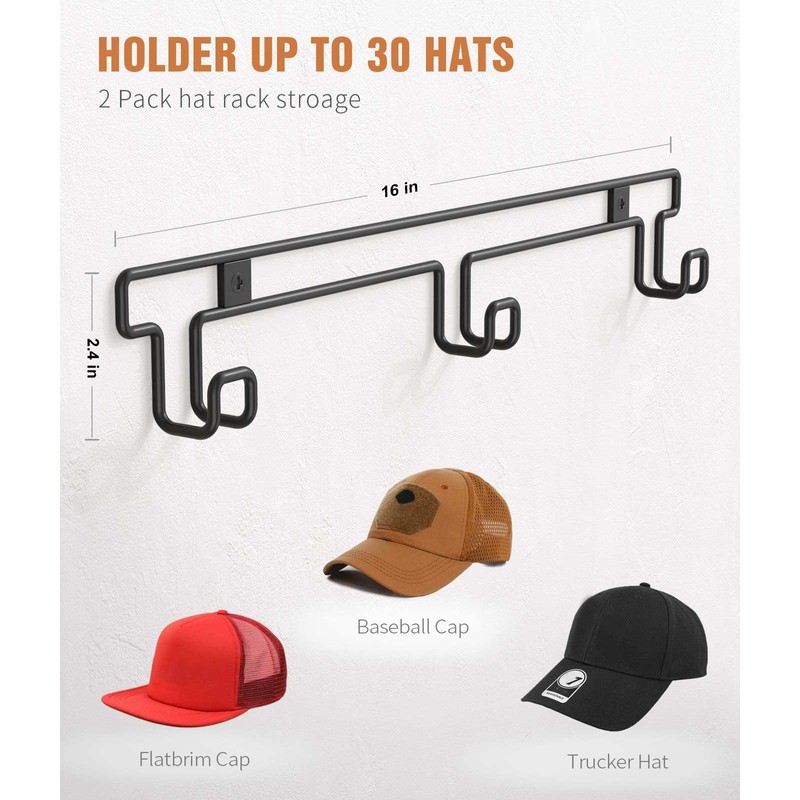 PANGTON Hat Rack for Wall, [2-Pack] Metal Hat Organizer for