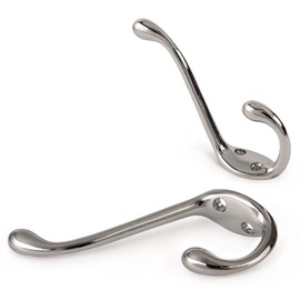 HASWARE 6 PCS Double Prong Robe Hook, Dual Coat Hooks with 12 Pieces Screws Antique Wall Mounted Hooks Robe Vintage Hooks Hangers Large Heavy Duty for Hat Clothes Hanger Towel Keys (Chrome)