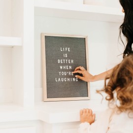 Stiles 12"x16" Felt Letter Board Sign Set, With 440 Plastic Letters, Numbers, and Symbols, Changeable Wooden Message Board for Menu, Milestones, or Baby Announcement Sign, Grey