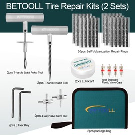 Tire Repair Kit, Sets of 2-24pcs Professional Heavy Duty Universal Emergency Flat Tire Repair Kit to Fix Punctures, for car Motorcycle, Truck, Golf Cart, ATV, Tractor, ARB, RV, SUV, Trailer etc.
