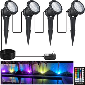 COVOART Spotlights Outdoor, 12W 800lm RGB Color Changing Landscape Lights with Remote, IP66 Waterproof Outdoor Lights for Tree Yard House, 46.5ft Cord, UL Listed, 4 Pack