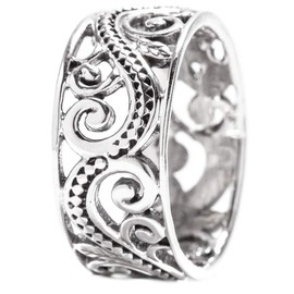 WINDALF Vintage Bohemia Silver Ring Almina 9 mm Life Spirals Mediaval Ornamentation Friendship Band Ring Lucky Ring 925 Sterling Silver, Fabric