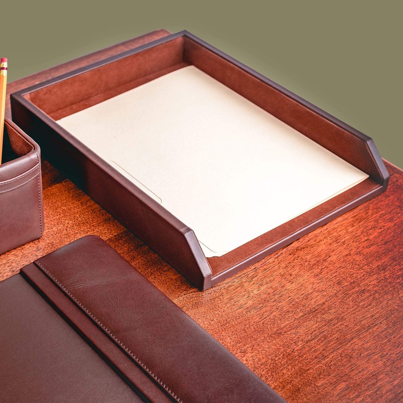 Dacasso Chocolate Brown Leather Letter Tray