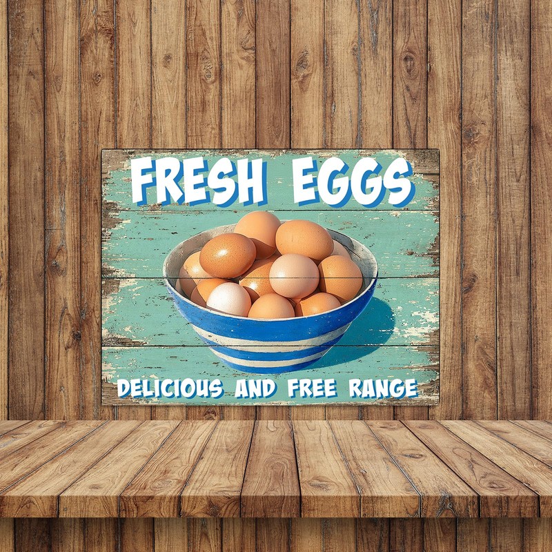 Fresh Eggs Delicious And Free Range Theme Retro style metal