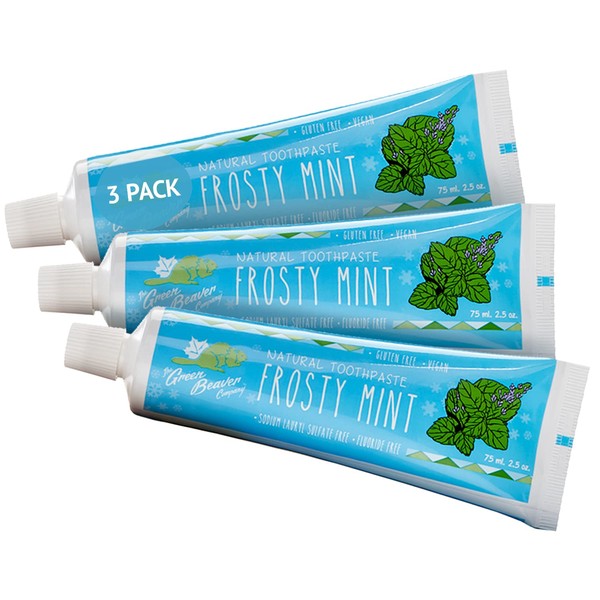 Green Beaver All Natural Organic Toothpaste, Vegan, Fluoride Free & Gluten Free Toothpaste, Frosty Mint Flavor, 75ml, 3 Pack