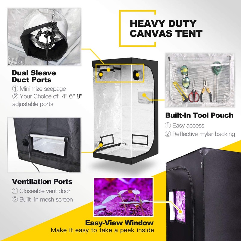 iPower 36"x36"x72" 3’x3’x6’ Mylar Hydroponic Water-Resistant Grow Tent with Observation