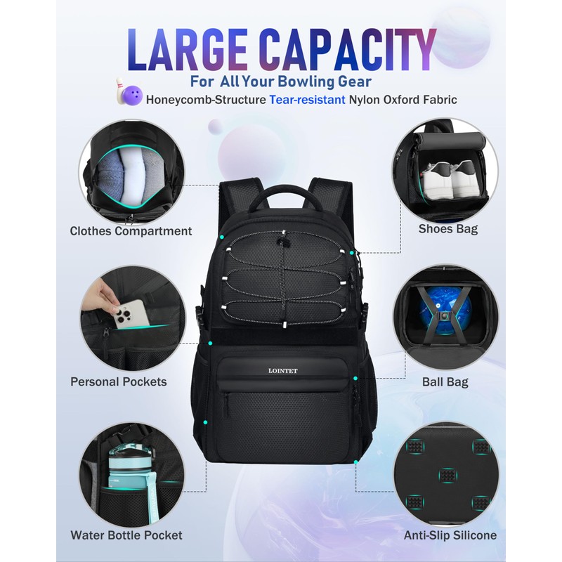 LOINTET Bowling Ball Bag, Single Bowling Backpack with Shoe Totes