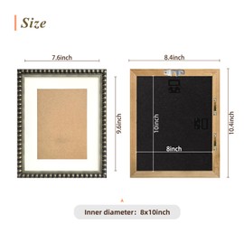 BWPFRAME 8x10 Picture Frame Matted to 5x7, Vintage Style, Real Wood, Black Frame with Edge Beaded Design, Plexiglass and Backer Included, Wall Display Frame for Photos and Prints