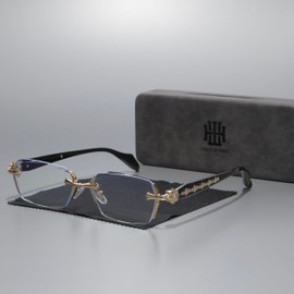 HOUSE OF WOO Rimless Sunglasses, Men's, Date Glasses, Hip Hop Rapper Street Eyewear, gold