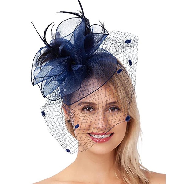 FELIZHOUSE Fascinators for Women Tea Party Hat Birdcage Veil Feather