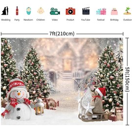2.1 x 1.5 m Photo Background Christmas Winter Wonderland Snowman Christmas Tree Snowflake White Photography Background Family Holiday New Year Birthday Party Decorations Banner Photo Wall Props