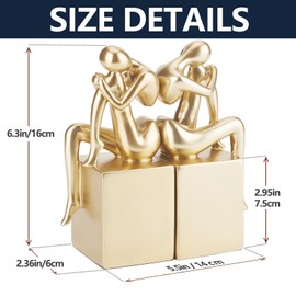 Xmeden Book Ends, Gold Girl Thinker Design, Non-Skid Heavy Duty Resin Book Stopper for Books, Bookends with Base, Modern Bookends for Shelves, Resin, 1Pair/2Piece