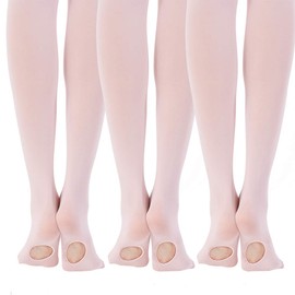 MANZI 3 Pairs Women's Girl's Dance Tights Convertible Transition Ballet Tights 40D Pink S(4-6y)