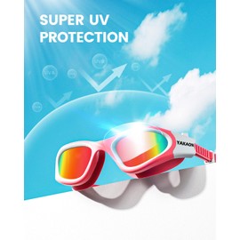 YAKAON Kids Swim Goggles, Comfortable Polarized Swimming Goggles for Unisex-child, Anti-Fog UV Protection Leak-proof Swim Goggles for Children with Protective Bag (Age 6-14)