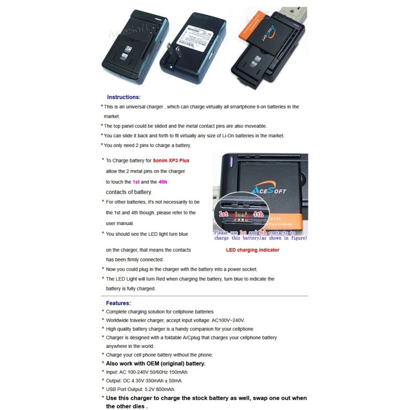 For Sonim High Quality Universal Battery External Charger for Sonim