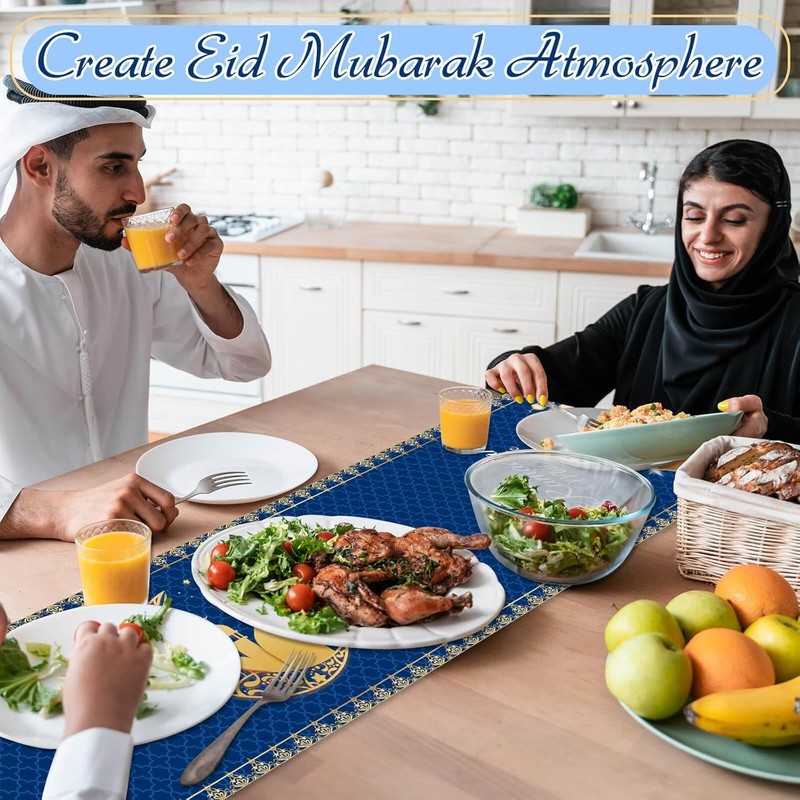Ramadan Mubarak Table Runner, Ramadan Table Cloth Blue Ramadan Tablecloth,