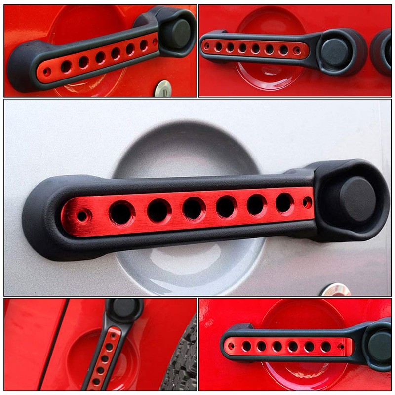 Red Jeep Handle Inserts Grab Handle Knobs Cover Trim Aluminum