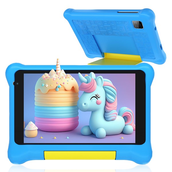 7 Inch Android 12 Children's Tablet with Case, Wifi, Bluetooth, Parental Control Mode, Dual Camera, Eye Protection, Learning Tablet by Google Services (blue)