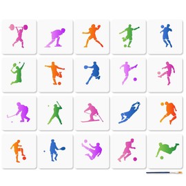 MAYJOYDIY 20 Sports Stencils Ball Sports Painting Stencils 15 x 15 cm Sporty Reusable Plastic Stencil with Brush Campaign Template for Crafts on Window Wood Wall Decoration