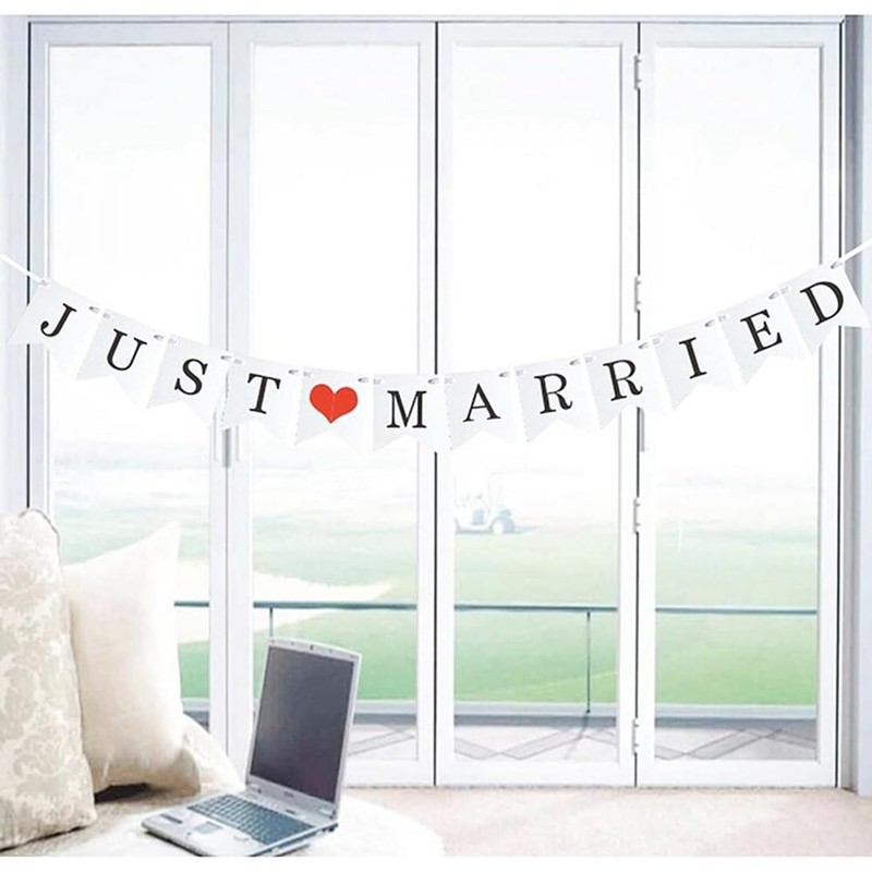 JUST MARRIED Banner Wedding Decorations for Reception Wedding Bunting Photo