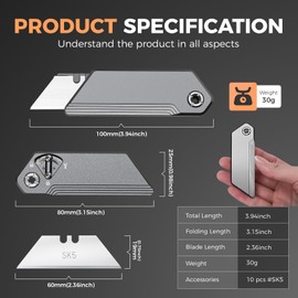 EDC Utility Knife, Mini Pocket Knife for Men Lightweight, Keychain Box Cutter Fidget Knives, Quick Change Retractable,With 10Pcs Blades Replacement