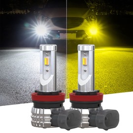 Perrace H8 LED Fog 2 Color Switching, H11 LED, 2 Color Switching, H16 LED Fog Lamp, 2 Colors, Explosive Light, White/Yellow, Compatible with Vehicle Inspections, Angle Adjustment, DC 12 V, Color