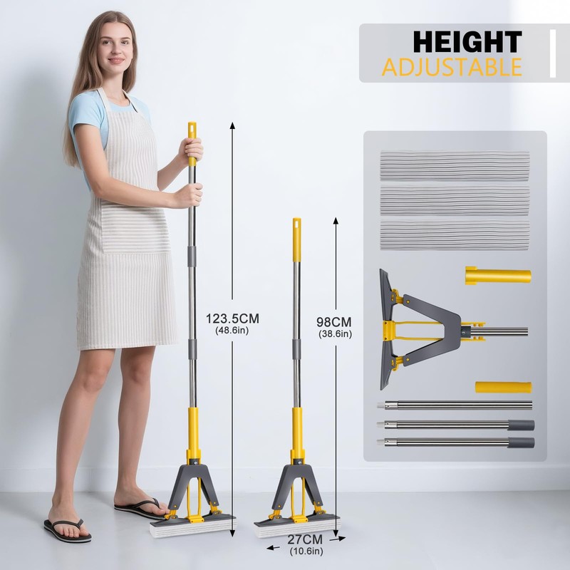 Masthome Sponge Mop,Roller Sponge Mop with 3 Absorbent PVA Mop