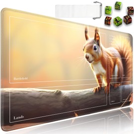 for TCG Playmat Ultra Pro Playmat with Zones, 24x14 in Non-Slip Rubber for MTG Playmat with Drawstring Travel Pouch and 6 Dice, for MTG Mat, Animals Cute Squirrel Pattern Card Game Playmats