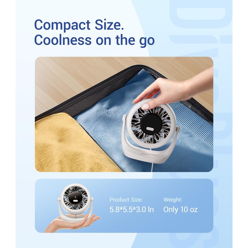 Diveblues USB Desk Turbo Fan, Ultra-Quiet Mini Desk Fan, Powerful