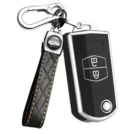 ontto TPU Car Key fob Cover case Fit for Mazda 3 5 6 M6 RX8 MX5 CX5 Flip Folding Key Shell 2 Buttons Remote Key Holder Bag Keychain Keyring Accessories Black B