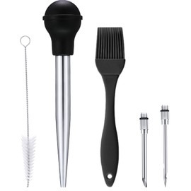 5 Pieces Large Turkey Baster Set Including 1 Stainless Steel Turkey Baster 2 Needles 1 Basting Brush and Cleaning Brush for Kitchen Baking Cooking Beef Pork Fish