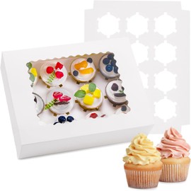 Sivaopa 12 Holes Cupcake Boxes, White Muffin Transport Box, Cupcake Transport Box with Transparent Window, Bakery Boxes for Cupcake Carrier, Cupcake Containers (Pack of 6)