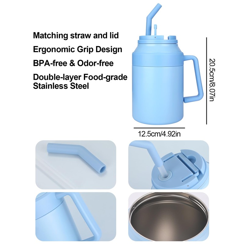 50 OZ Insulated Tumbler with Handle and Straw,Vacuum Insulated Stainless